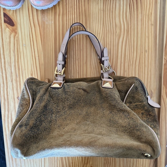 Michael Kors Brown Crackled Nubuck Grayson Satchel EUC no logo tag suede cork - Picture 6 of 6